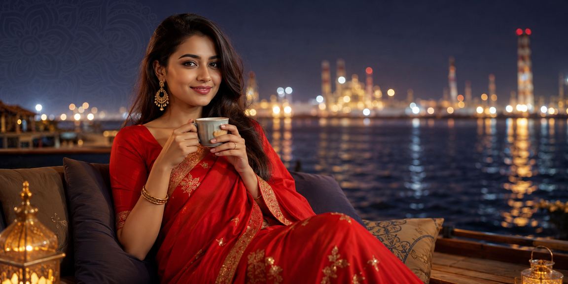 A woman in a saree in Narayanganj enjoying sona888vip casino on her mobile